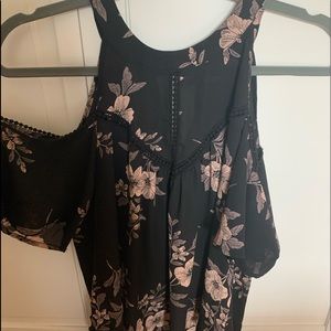 black and mauve floral open shoulder blouse